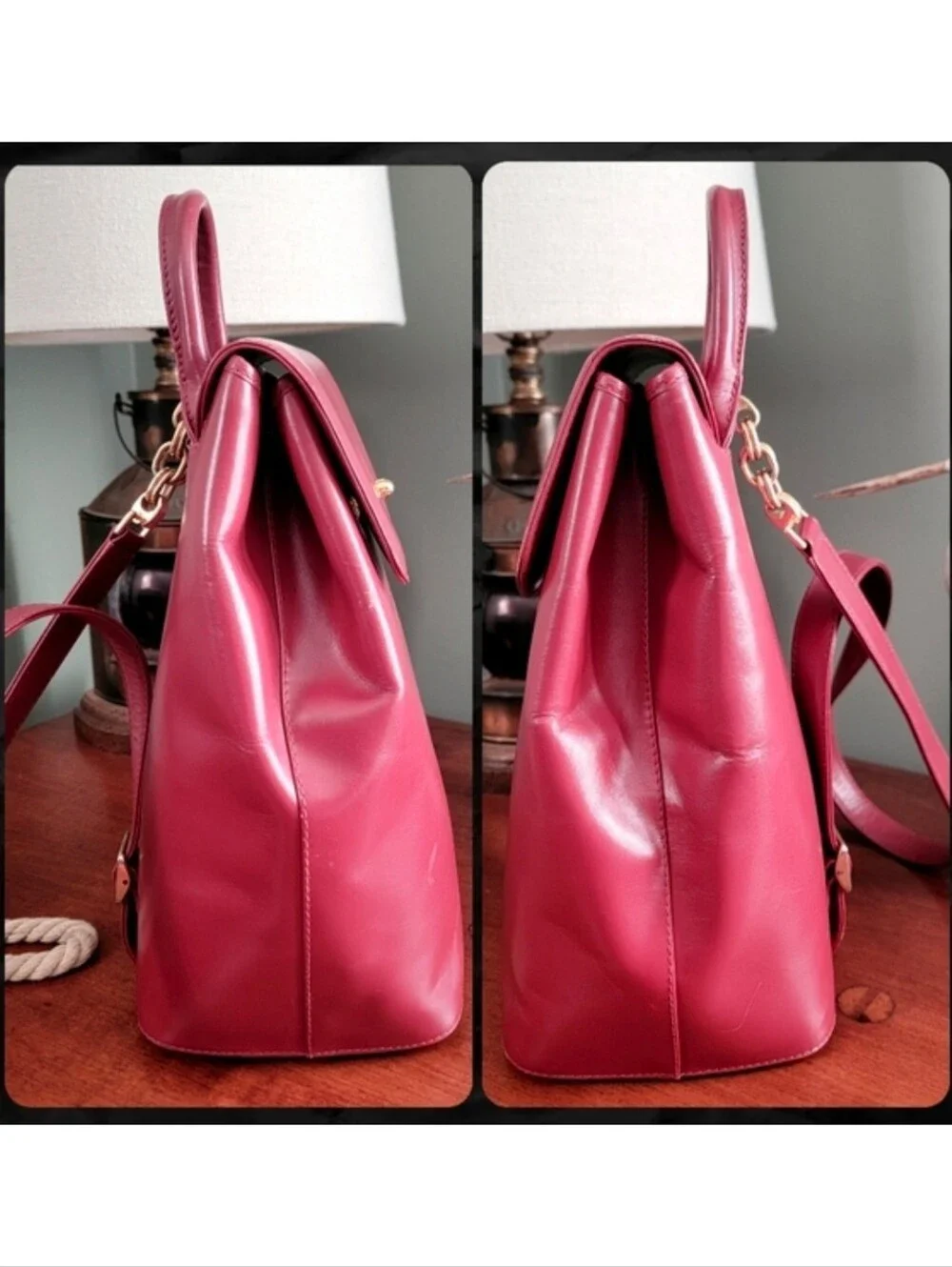 Gianfranco Lotti Firenze Trapezoid Backpack Red Leather Bag Italy